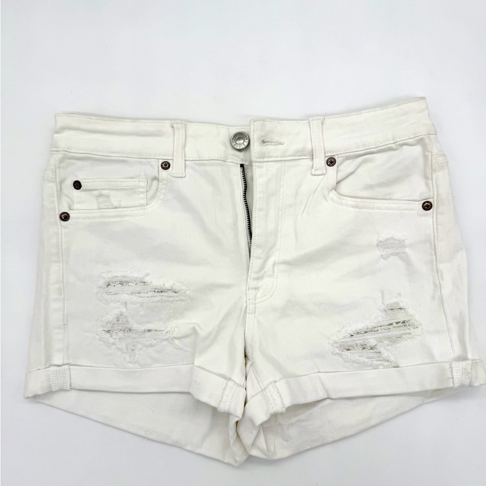 American Eagle Outfitters White Distressed Jean Shorts